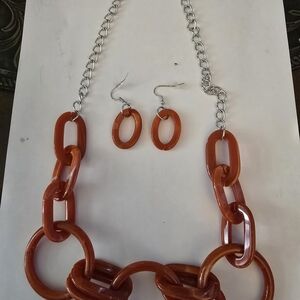 Chunky Orange Chain Necklace and Earring Set